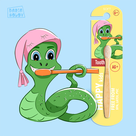 Snake character with toothbrush in hands