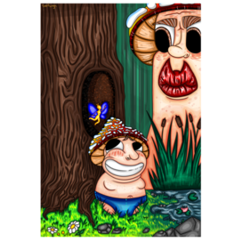 Forest poster with mushrooms and fairy