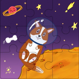 Children's puzzles, "dog cosmonaut"