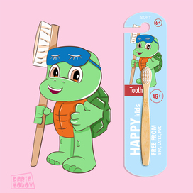 Character Turtle for kid toothbrush packaging 