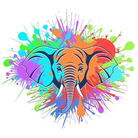 Vector portrait of a baby elephant on a background of colored blots