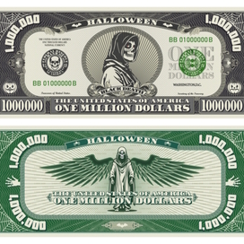 Vector banknote Halloween. Million dollars. Black death