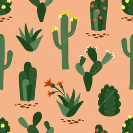 Seamless fabric pattern with blooming cacti