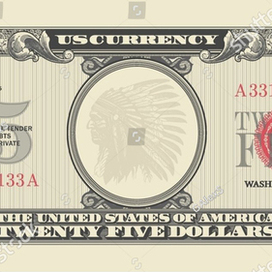 Vector US 25 dollars banknote. Native Indian