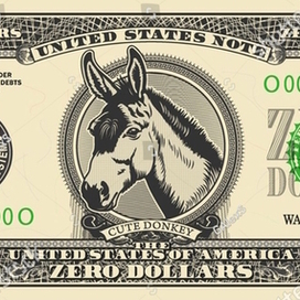 Vector 0 US dollar banknote with cute donkey