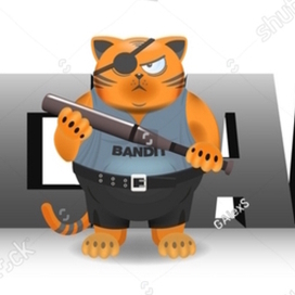 Vector fat red evil cat bandit with a bat. Scam