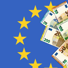 Vector banner with euro banknotes. Finances of the European Union.