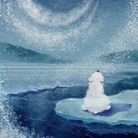 Book illustration "Snowy night on white ice“