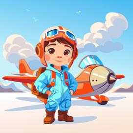 Boy Pilot with Airplane