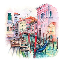 Venice canal with gondola - watercolor sketch