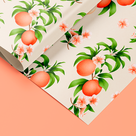 Peach pattern for a small family store of children's goods Minimoments