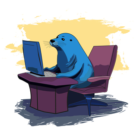 Seal is working at the computer