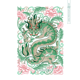 Green dragon among flowers