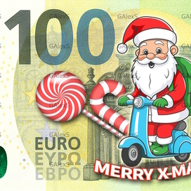 100 Euro Merry Christmas Santa Claus on a Scooter
