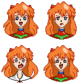 A set of stickers in pixel art style with anime characters Evangelion