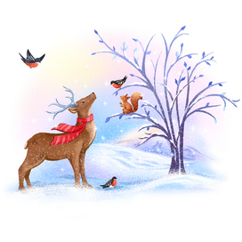 Magic winter. Illustration for teapot