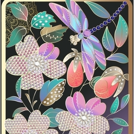 Card design. Dragonfly with flowers