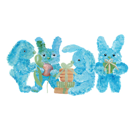 Blue rabbits with gifts. Happy day