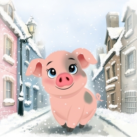 Pig, snow, happy holidays, little pig, cute, story, baby card