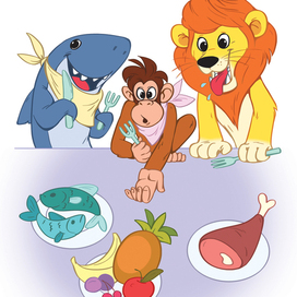 Lunch of the animals. Card for speech therapy