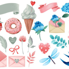 Sticker set. Theme - spring and love