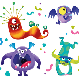 Set of pictures with funny monsters