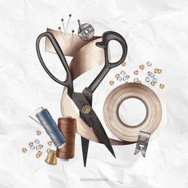 Sewing Forever. Seamstress Tools. Watercolor Illustration