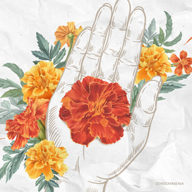 Hand with marigolds