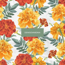 Marigolds. Garden flowers.  Watercolor illustration. Seamless pattern from tagetes.