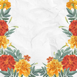 Marigolds, frame of red and yellow buds. Save the date. Watercolor.