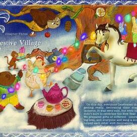 Children book illustration. Festive Village.