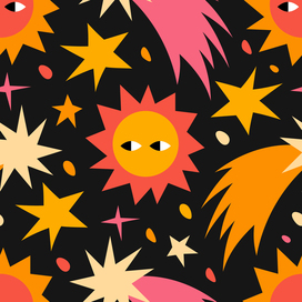 Seamless pattern with sun and stars
