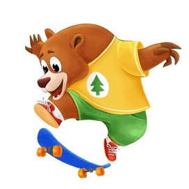 A bear on a skateboard