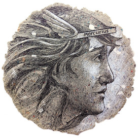  god Mercury. from the series gods-planets. graphics handmade paper.