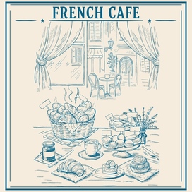 Vintage sketch for French cafe