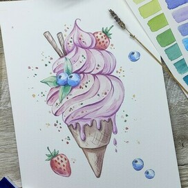 Акварельное мороженое с ягодами