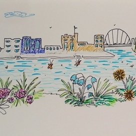 City skyline from ladybird's view