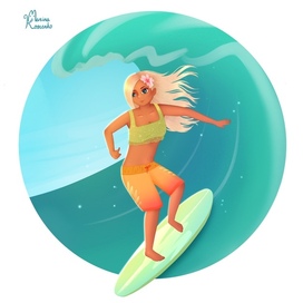 Girl surfer in surfboard character