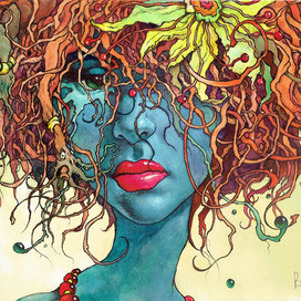 blue red-haired girl