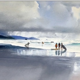 ,,Surfers waiting for a big wave,,