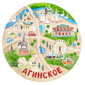 Print with a map of the town of Aginskoye