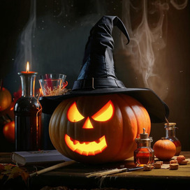 Pumpkin in a Halloween hat