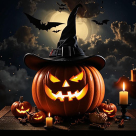 Pumpkin in a Halloween hat