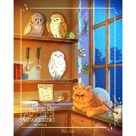 Dinner at the Burrow. Hedwig, Piggy and Crookshanks adventures. (Harry Potter. Fanart)