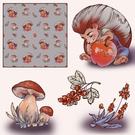 "Cute Hedgehog" Illustration, pattern