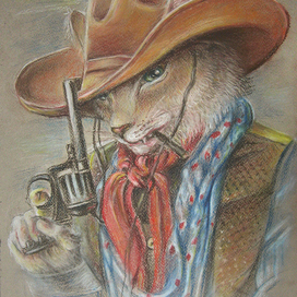 Portrait of a cat in the image of a cowboy, a cool dude.