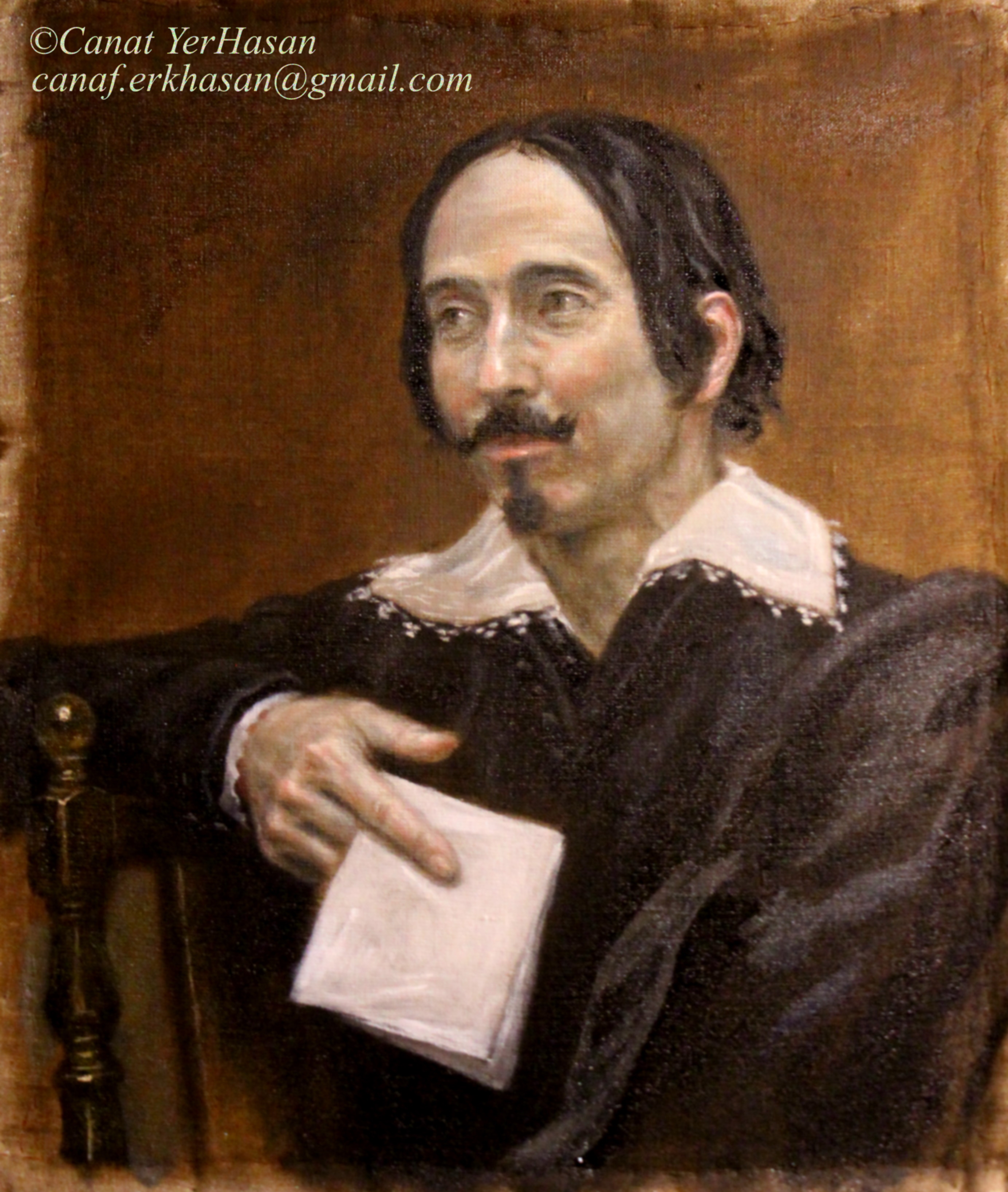 Portrait in Baroque style. Oil, canvas. 52 x 44 cm.