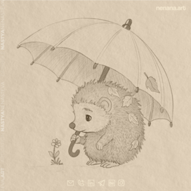 Cute hedgehog illustration with umbrella