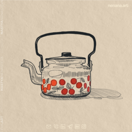 Vintage enamel teapot illustration