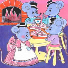 Illustration in the children's magazine "Why? " The editorial office is being published-The Young Technician. Published in the journal. Theme: A family of mice, decorative illustration style. Artist: Marat Bryzgalov.